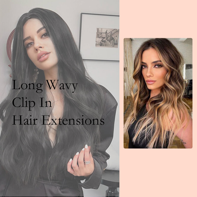 4 Pcs/set Clips in Hair Extensions 20inch Long Natural Wavy Synthetic Clip in Hair Extension Black Brown Women Fake Hairs Pieces
