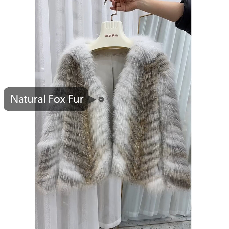 Manteau en fourrure de renard véritable pour femme, fourrure naturelle, manteau court, marque de luxe, veste d'hiver, nouveau style