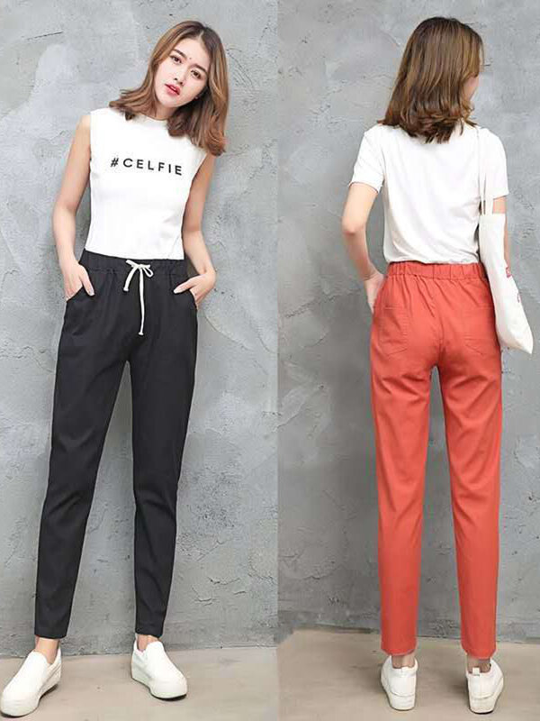 Women pants Spring Summer Harem Pants Cotton Linen Solid Elastic waist Harem Trousers Soft high quality for Female ladys 2023