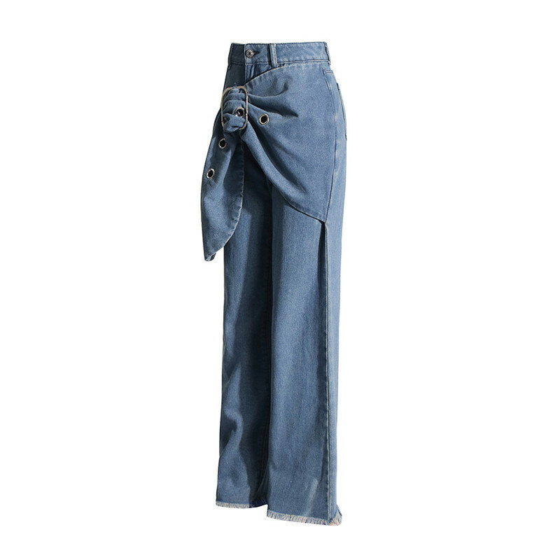 5.000 Streetwear celana Jeans wanita, pakaian Denim kasual tidak teratur longgar kasual, Solid pinggang tinggi perca untuk perempuan