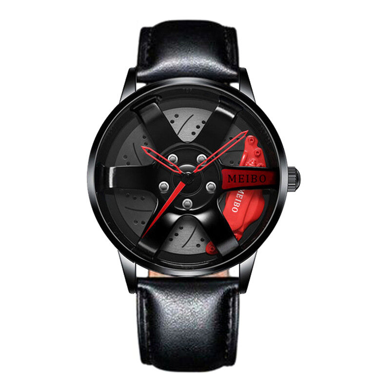 Relógio de quartzo em aço inoxidável para homens, Relógios de couro, Cubo da roda do carro, Relógio esportivo militar