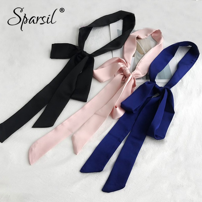 Sparsil-bufanda larga estrecha de Color sólido para mujer, pañuelo suave de 200cm con estilo, cinturón, correa para la muñeca, cinta pequeña