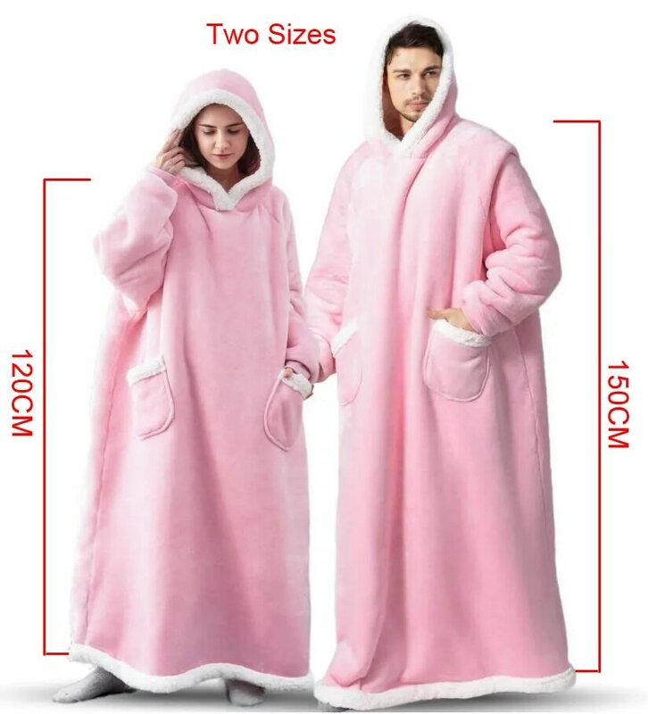 2023 Super Long Flannel Blanket with Sleeves Winter Hoodies Sweatshirt Women Men Pullover Fleece Giant TV Blanket Oversized New