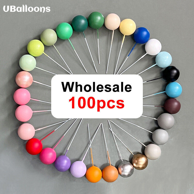100Pcs Balls Cake Toppers 2-4cm Gold Silver Skin Brown Boho Balls Cake Topper for Birthday Wedding Cake Decorating Accessories