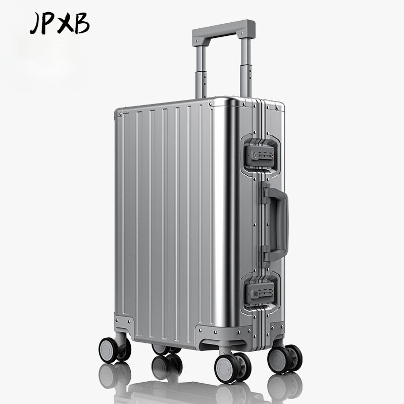 Casing troli aluminium semua, koper perjalanan ukuran besar dengan roda bebas pengiriman untuk pria dan wanita Universal Check-in
