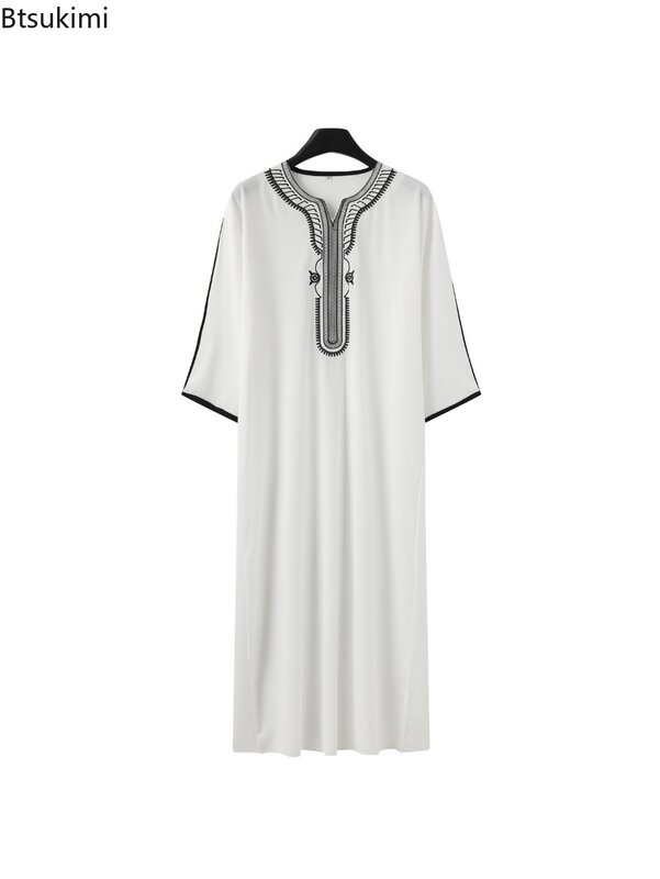 Baru 2024 mode Muslim Abaya untuk pria bordir tambal sulam jubah panjang Arab Saudi Kaftan pria Jubba Thobe Islam Maroko Abaya