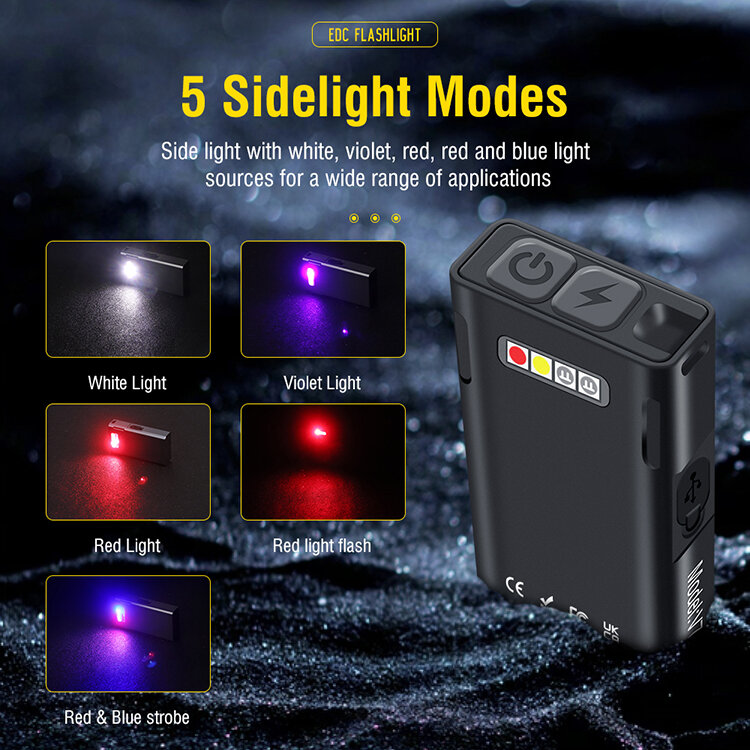 V10/V7/V3 EDC Flashlight Portable Key Light 1000LM Type-C Rechargeable Pocket Torch Waterproof with Magnet UV Emergency Torch