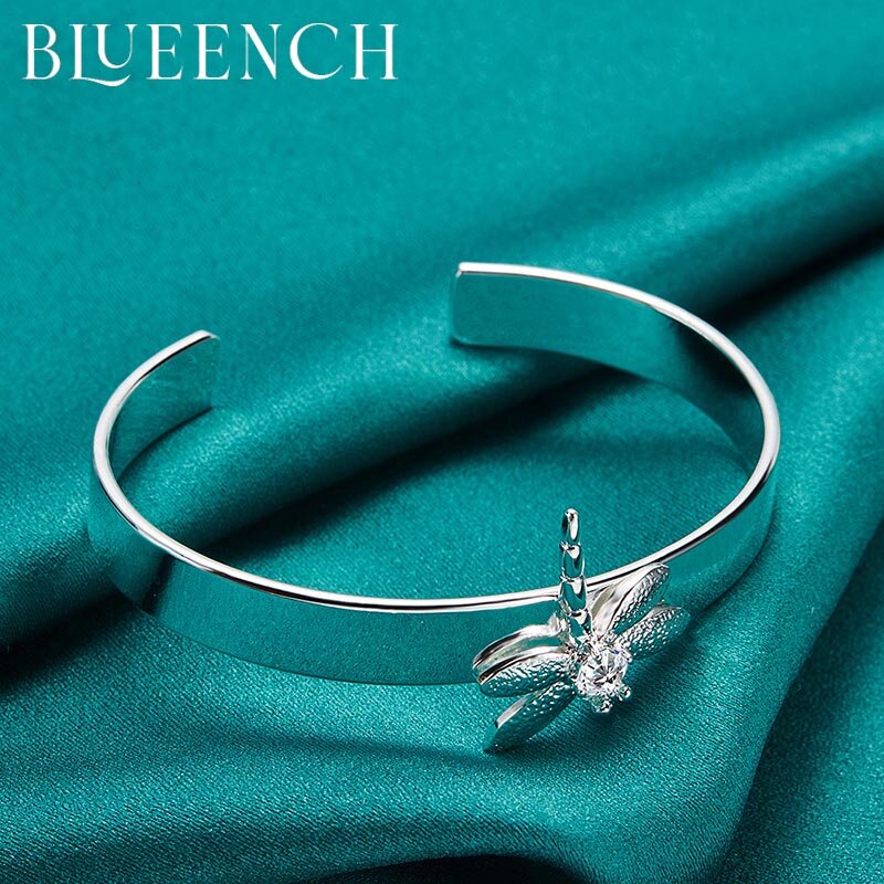 Blueench 925 Sterling Silver Dragonfly Bangle Gelang untuk Wanita Pesta Pernikahan Hadiah Fashion Perhiasan Romantis