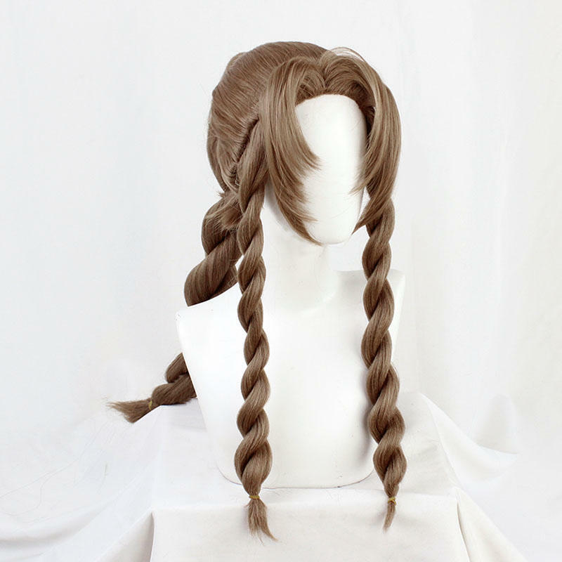 FF VII 7 ремейк Aerith gainsdistrict с коричневой тесьмой длинный Косплей термостойкие синтетические волосы Хэллоуин + бесплатная шапочка для парика