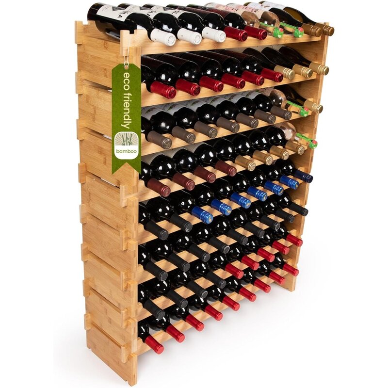 DECOMIL - 72 Bottle Stackable Modular Wine Rack Wine Storage Rack Solid Bamboo Wine Holder Display Shelves, Wobble-Free
