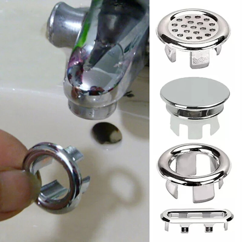 Cubierta de desbordamiento de plástico para lavabo de cocina y baño, 1 piezas, anillo de inserción de reemplazo, orificio cromado, tapa de drenaje redonda, accesorio de lavabo