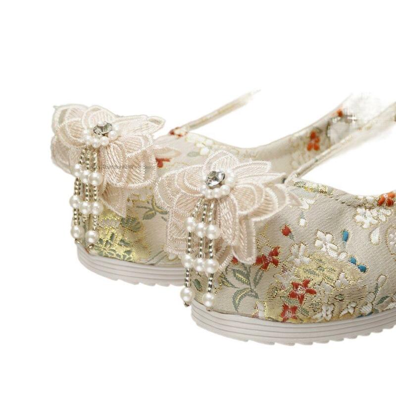 중국 한푸 코스프레 신발, 오리엔탈 스타일, 고대 꽃, 여성 댄스 레이디 치파오 탱수트, 한푸 자수 신발 P1