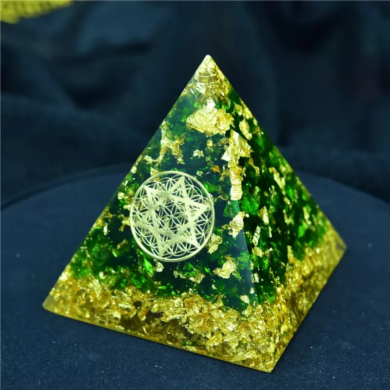 Orgon Pirâmide de Cura para Decoração Home, Cristal Verde Natural, Anahata Chakra Cura, Ansiedade Resina, Artesanato Jóias, Original