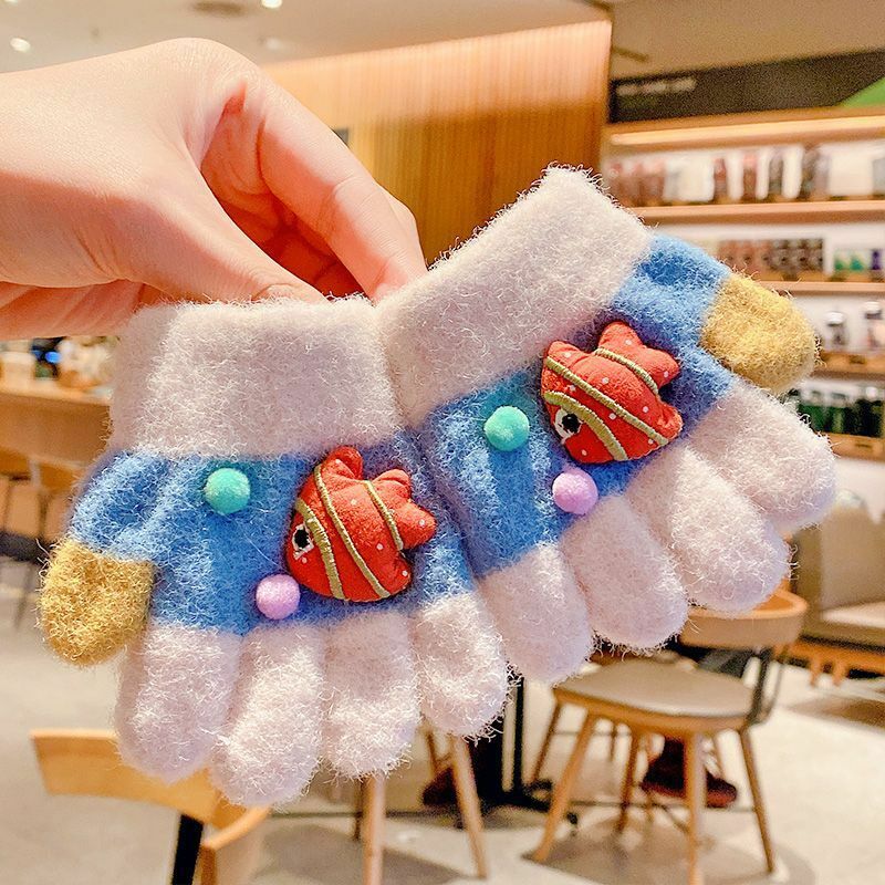 1-3 Year Old Autumn and Winter Warm Cute Cartoon Full Inclusive Finger Gloves Infant and Female Infant Creeper Gloves