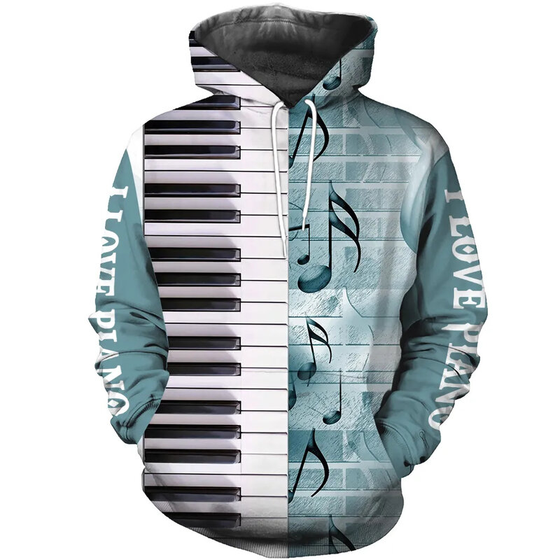 Осенне-зимняя мужская одежда, куртки большого размера, толстовка с капюшоном для пианино, пуловер с музыкальными инструментами, свитшот с забавным рок-принтом и длинным рукавом