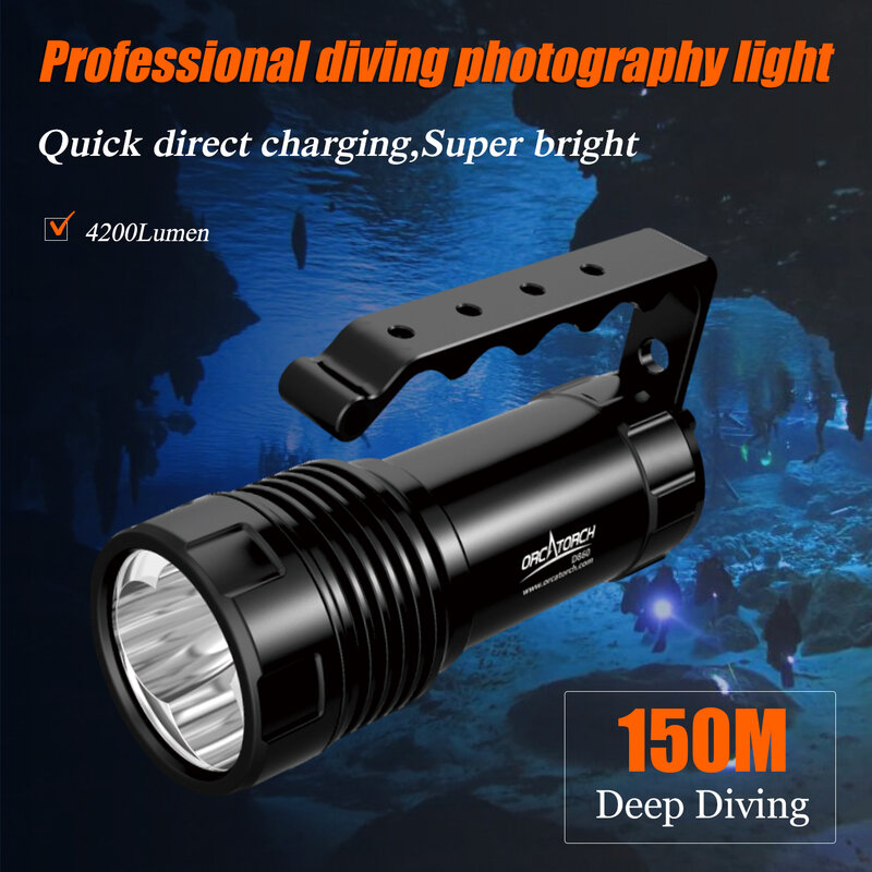 ORCATORCH D860 Poderosa Lanterna Subaquática Profissional Recarregável 3 * LED Luz de Mergulho Tocha de Mergulho com Alça