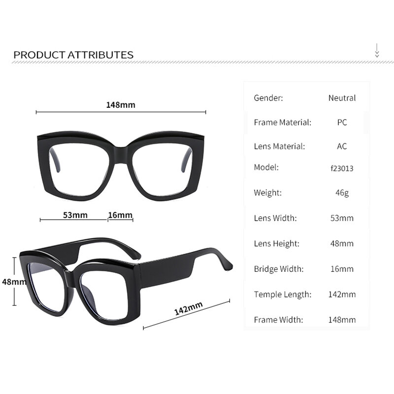 2024 New Wide Legs Clear Anti Blue Light Frame Women Glasses Transparent Thick Colorful Square Optical Polygon Large Eyeglass