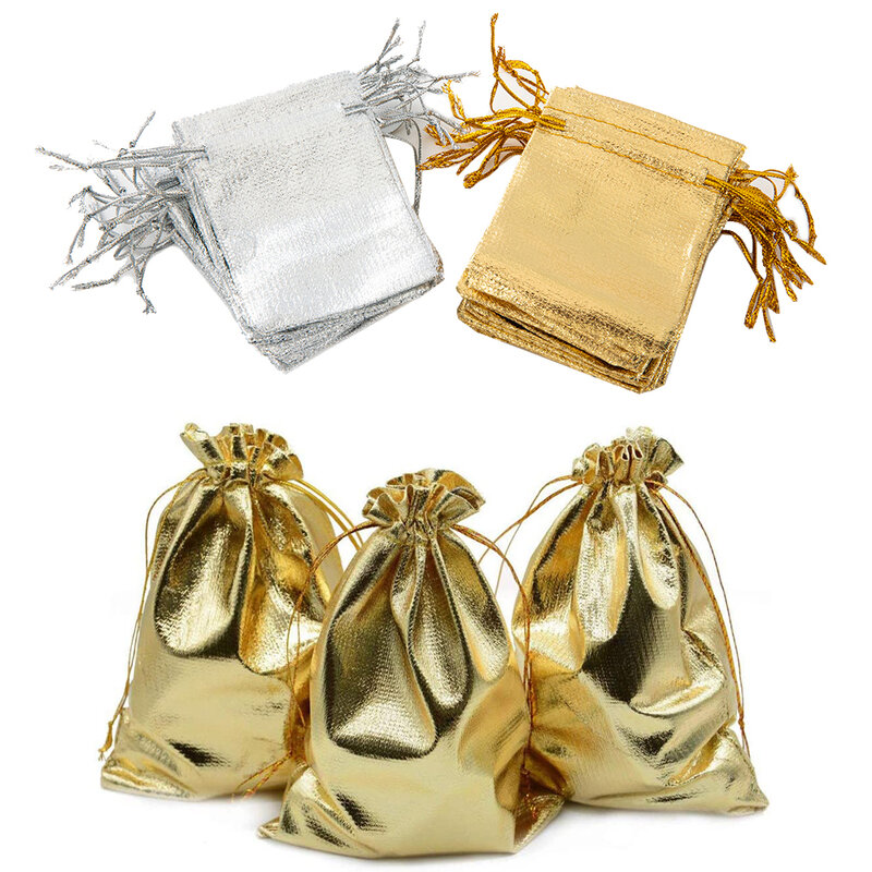 50 buah tas kain kemasan perhiasan dapat diatur tali serut hadiah pernikahan tas penyimpanan pesta bisnis kecil