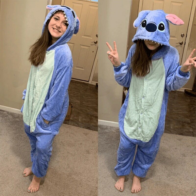 Disney Lilo Stitch Stitch Cosplay Costumes Jumpsuit for Adults Stitch Hooded Pajamas Onesie Costume Halloween Clothes Women Men