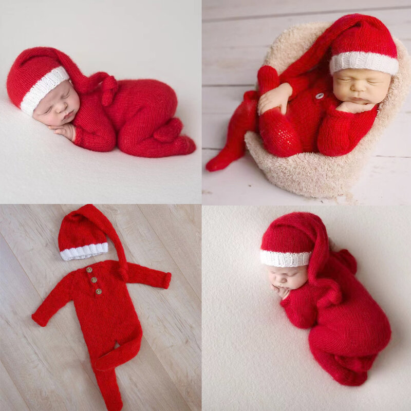 Barboteuse de Noël en laine pour nouveau-né, tenue de nouveau-né, accessoires de photographie, vêtements de bébé