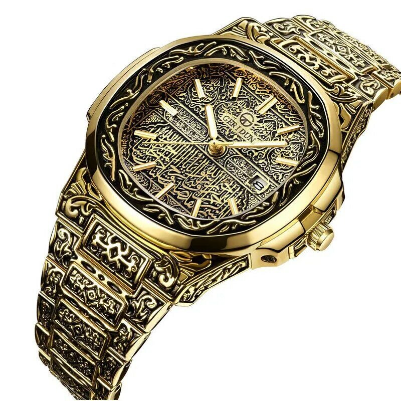 Relojes de pulsera de cuarzo para hombre y mujer, pulsera de acero inoxidable con patrón en relieve, de lujo