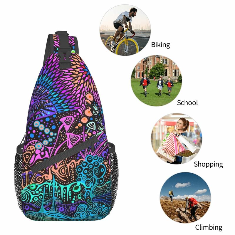Tas dada selempang motif Neon uniseks, tas bahu uniseks, tas kurir perjalanan olahraga remaja