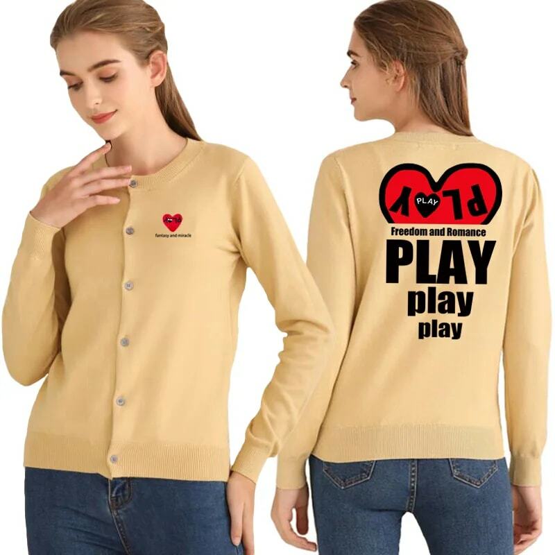 Women Cardigan Spring Autumn O-Neck Sweater Heart Embroidery With Half Heart Letter Print Single Breasted Long Sleeve Cardigan