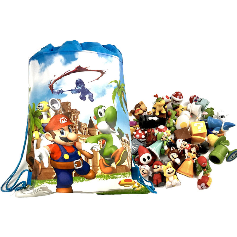 12-48 szt. Figurki Super Mario Bros Anime Kawaii Bowser z torbą do przechowywania dla dzieci zabawki prezenty