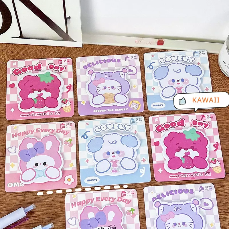 20 Sheets Kawaii Cartoon Animal Sticky Memo Pad for Scrapbooking DIY Decorative Material Collage Journaling School Supplies
