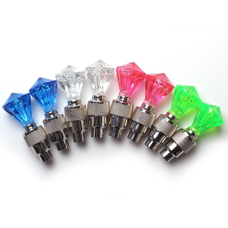 Neon Bicycle Valve Lamp Car Motorcycle Color Cool LED Wheel Tire Light with Battery Bike Valve Caps Skull Gem Flash Hot Wheels