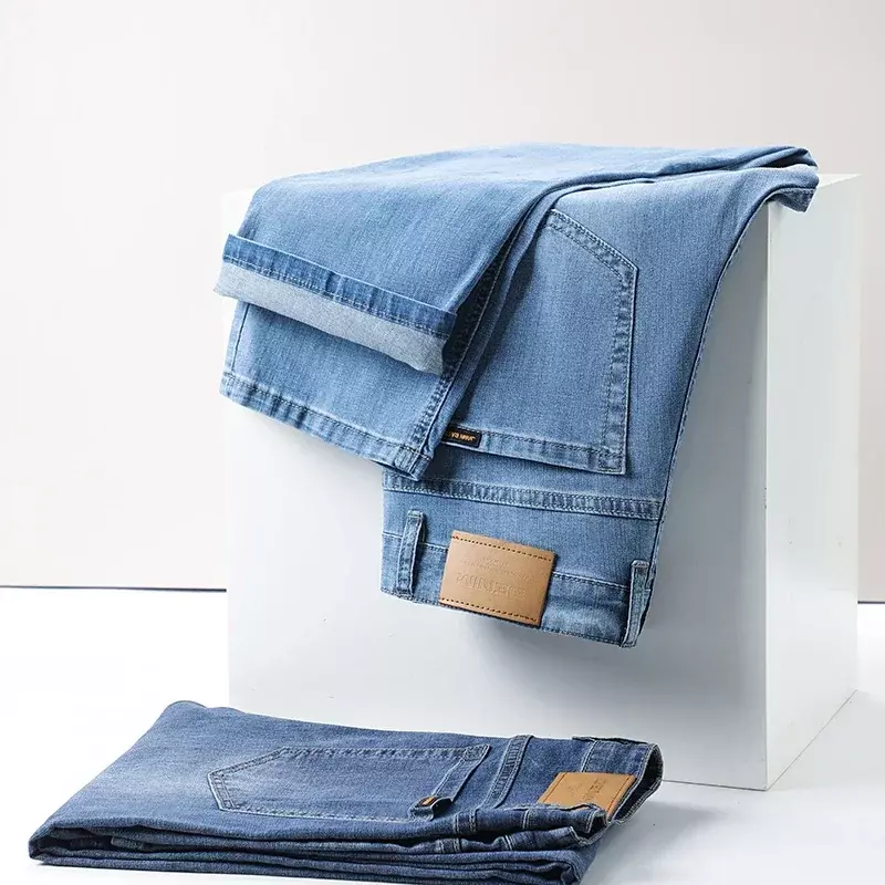 2024 męskie letnie proste luksusowe dżinsy biznesowe klasyczne rozciągliwa cienka miękkie spodnie spodnie jeansowe męskie