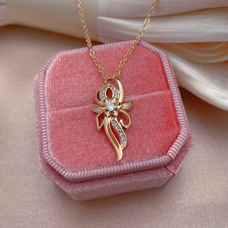 SYOUJYO 585 collana con ciondolo dal Design classico Color oro per donna zircone naturale elegante quotidiano facile da abbinare gioielli