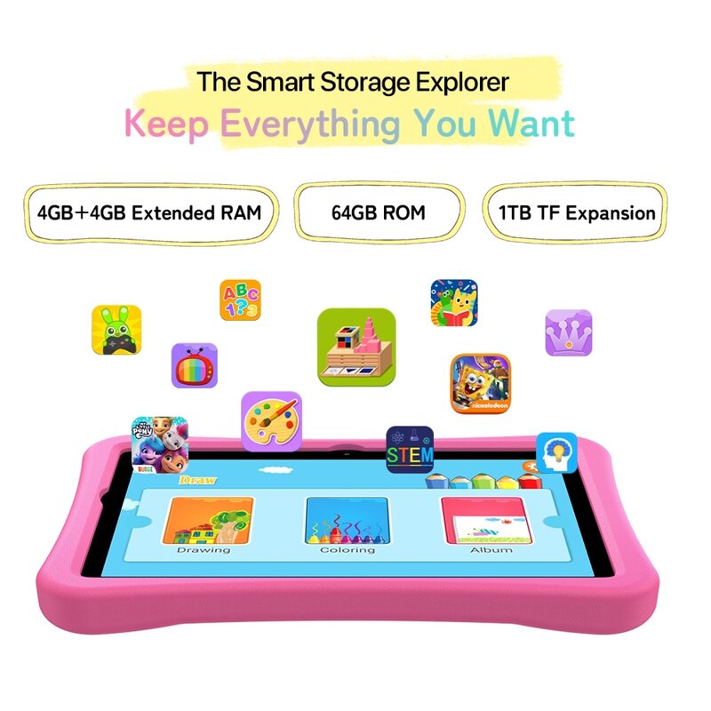 Uacity IGI-Tablette PC Niptab pour enfants, 4 Go + 64 Go, Android 13, Façades Core, 10.1 ", 6000mAh, Tablettes pour enfants, Version globale avec Google Play