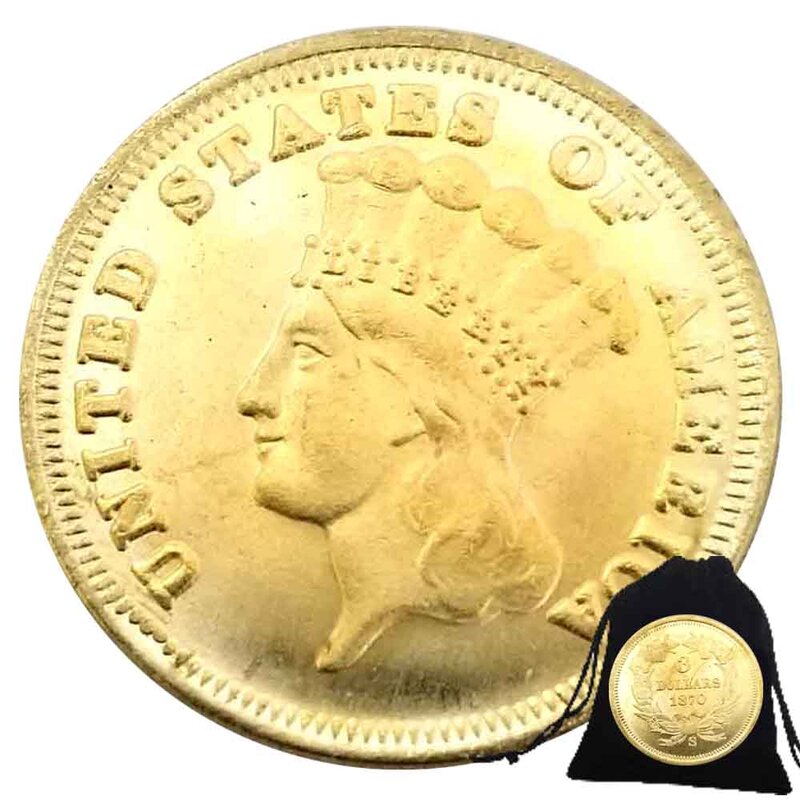 US Three-Dol de lujo, 1870 Moneda de Arte de pareja divertida de La Paz, moneda de decisión de club nocturno, moneda de bolsillo conmemorativa de la buena suerte, bolsa de regalo