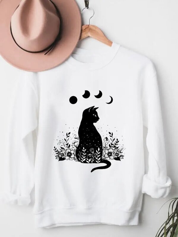 Ubrania kot kwiat akwarelowy słodkie damskie graficzne swetry damskie modna odzież polar z długim rękawem nadruk bluzy