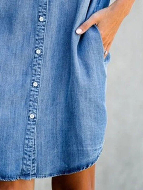 Платье-рубашка женское джинсовое однобортное, Повседневная Свободная Простая Офисная короткая юбка из денима в стиле ретро, с карманами, на лето