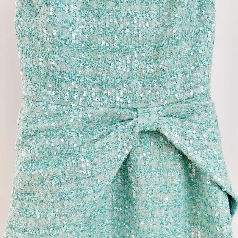 Женское мини-платье с блестками, зеленое асимметричное элегантное весеннее платье без рукавов с украшением из стразов и круглым вырезом, 2024