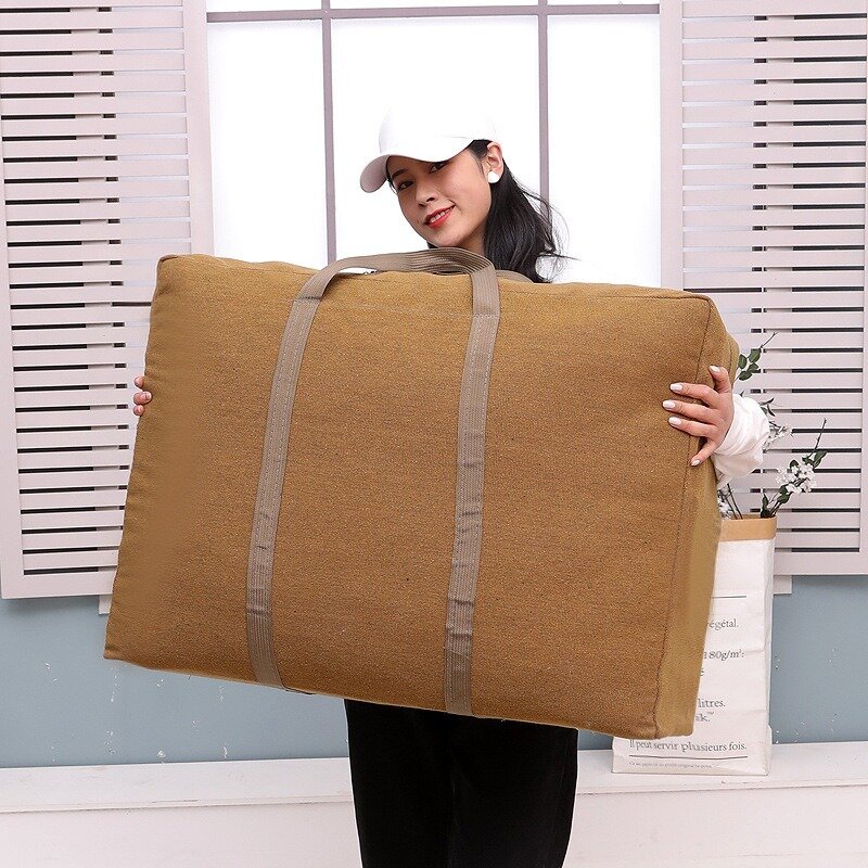 حقيبة نقل للسفر بسعة كبيرة ، حقيبة قماشية سميكة ، تخزين لحاف ، حياكة يدوية ، كبيرة جدًا ، حقيبة حمل