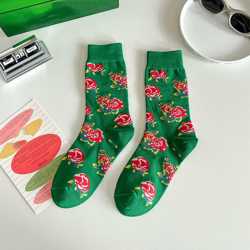 Calze di Design alla moda calze da uomo a tubo medio con stampa floreale del nord-est cinese morbide e traspiranti antiscivolo per il nuovo anno