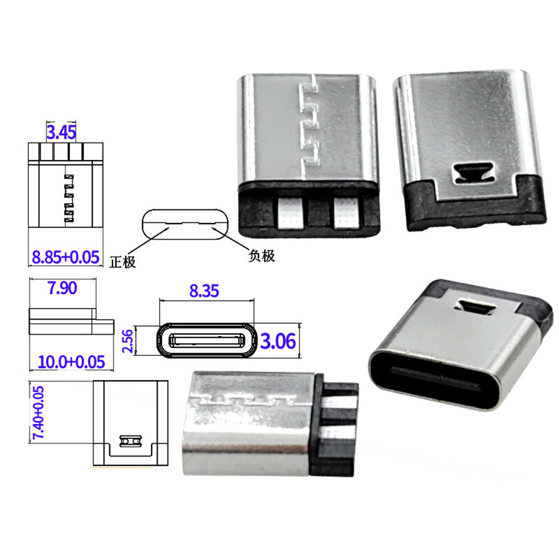 Conector tipo C USB 3,1 de carga rápida, conector de 2 pines tipo C, conector hembra SMD DIP para PCB, puerto de carga de alta corriente, transferencia de datos