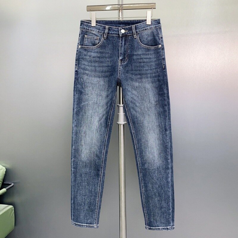 Модные джинсы с принтом мужские бриджи роскошные мужские Стрейчевые облегающие универсальные модные повседневные брюки до щиколотки