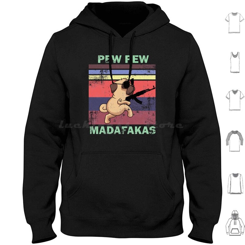 Mops pies Madafakas Vintage bluza z kapturem bawełna z długim rękawem Madafakas mops pies pies mops Science Fiction pistolety mops Madafakas mops Madafakas