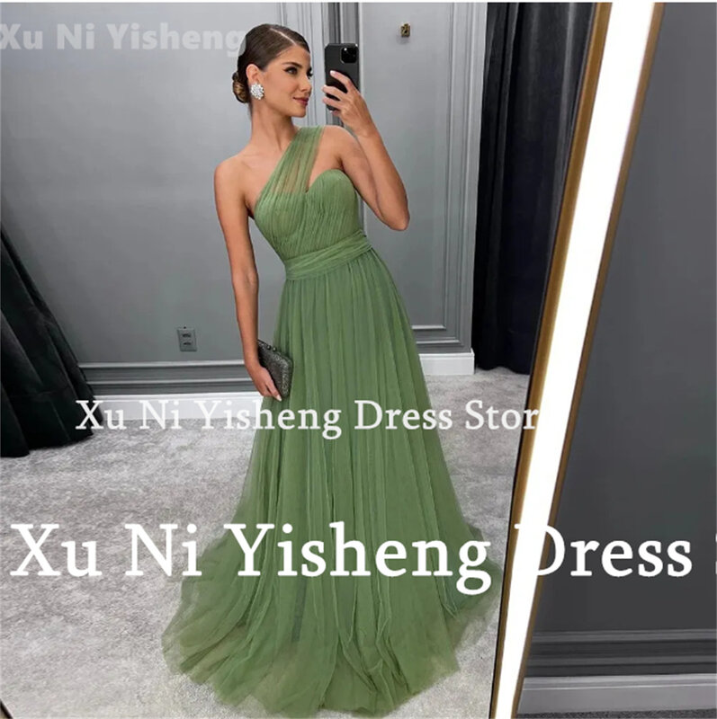 Robe de Rhen tulle pour femme, robe de soirée formelle, longueur au sol, train de balayage, vert, simple, nouveau, 2024