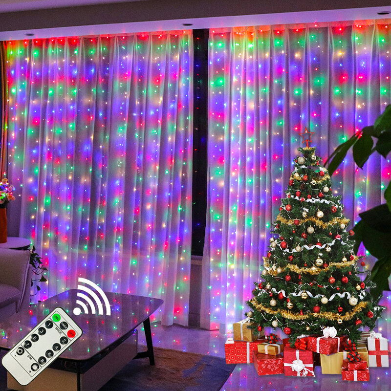 LEDカーテンライトカーテン,リモコン付き,USB,8モード,文字列,結婚式,クリスマス,家庭,寝室,新年の装飾