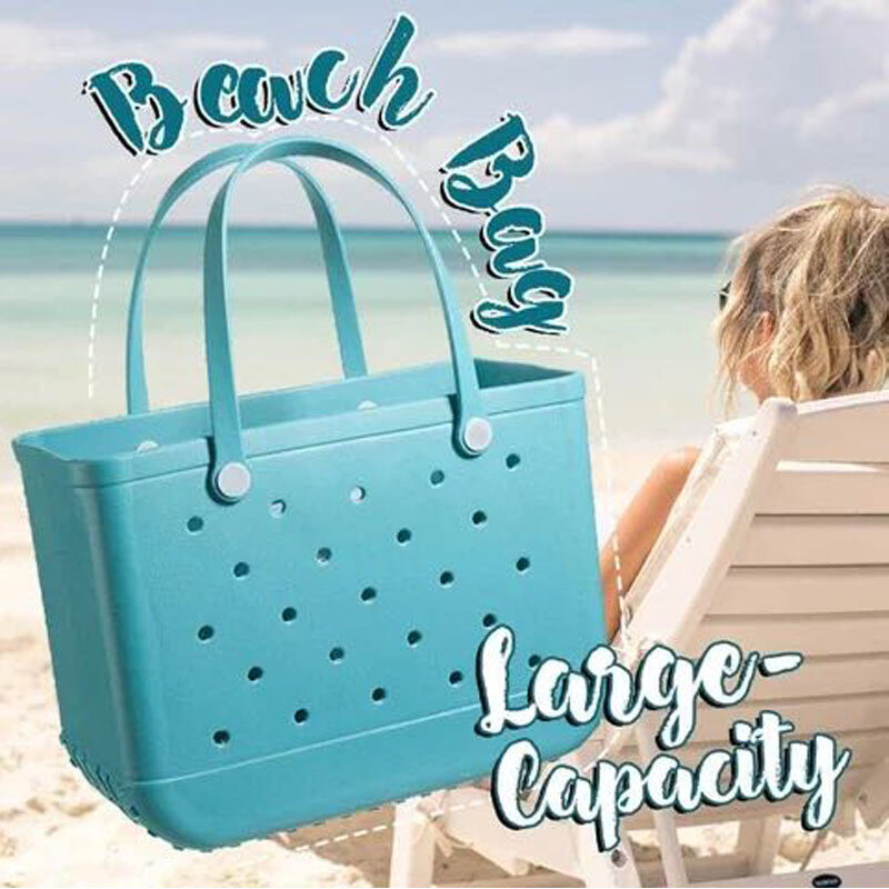 Bolsa de praia extra grande para mulheres, cesta EVA, bolsa de silicone com furos, bolsa respirável, armazenamento de compras, verão