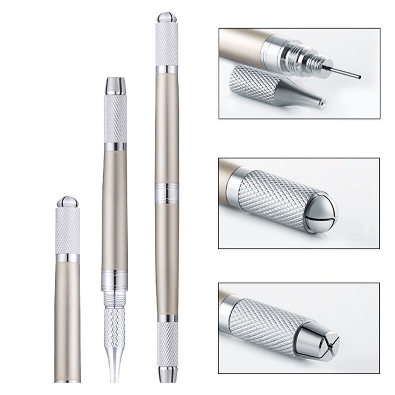 3 IN 1 pena Manual Tebori Dual-end, perlengkapan pena Manual tato alis kabut pisau mikro riasan permanen