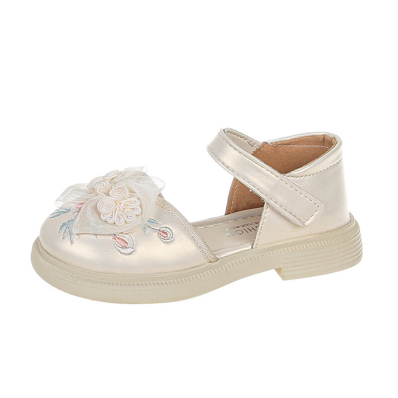 Girls' Sandals 2024 Summer New Embroidered Chinese Style Children's Princess Girls Big Child Style Single Shoes