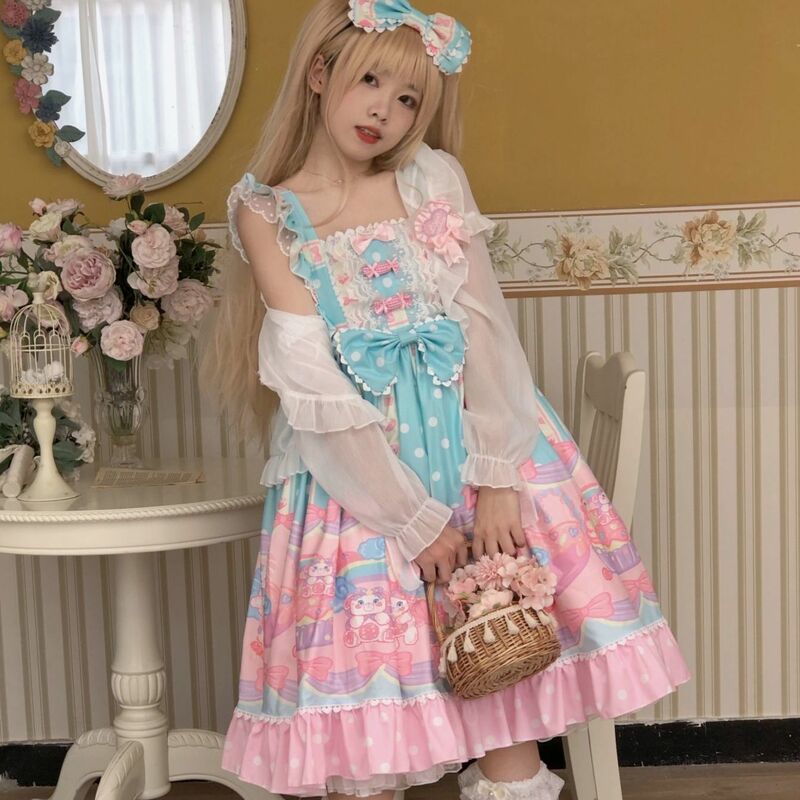 Wiktoriańskie sukienka Lolita damskie bez rękawów z kokardą księżniczka na przyjęcie deser domek dla lalek dziewczyny słodkie Jsk Halloween ロ リ ー タ