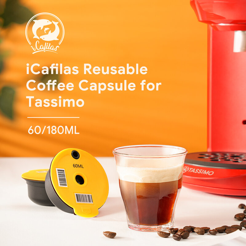 Icafilas再利用可能なコーヒーカプセルポッドコーヒーカプセルポッドシリコーン蓋と互換性ボッシュハッピーsuny vivy tassimo 60/180ミリリットル