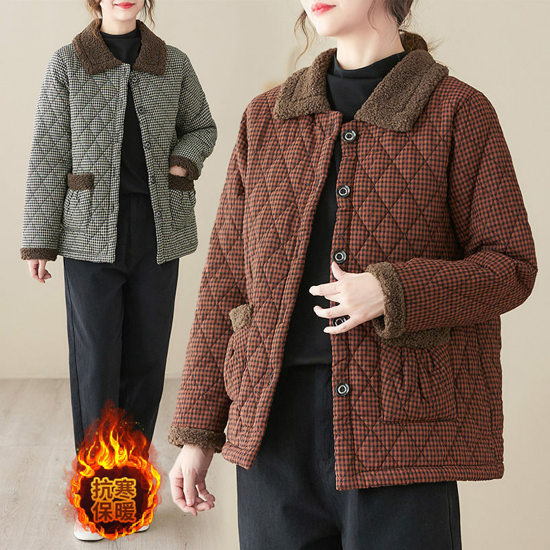 Ponadgabarytowych kobiet jesień zima ciepła ocieplana kurtka z bawełny futro jagnięce kołnierz kobieta moda pojedyncze łuszcz dorywczo krótki płaszcz T846